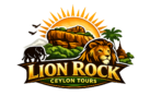 Lion Rock Ceylon Tours logo featuring a golden lion head and Sigiriya Rock silhouette symbolizing Sri Lanka’s heritage and adventure travel.